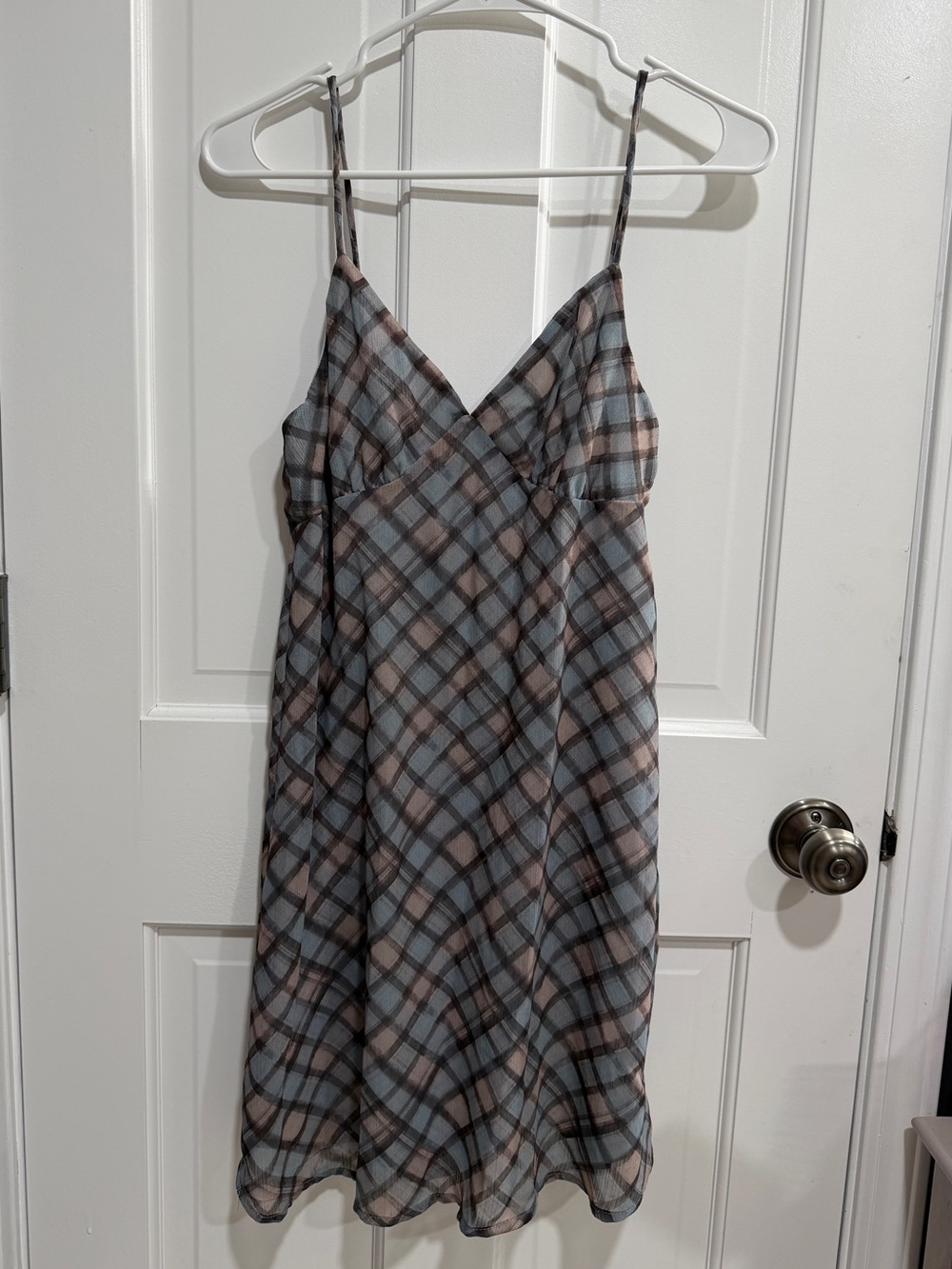 Plaid V-Neck Slip Dress with Spaghetti Straps - Picture 1 of 3